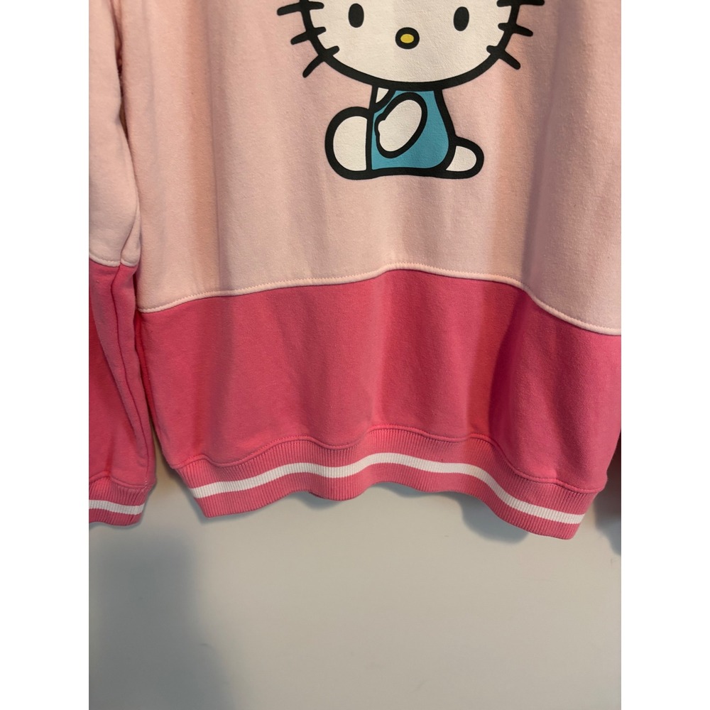Hello Kitty Sanrio Pink Colorblock Sweatshirt Hybrid Apparel Striped Trim Small - Picture 4 of 5